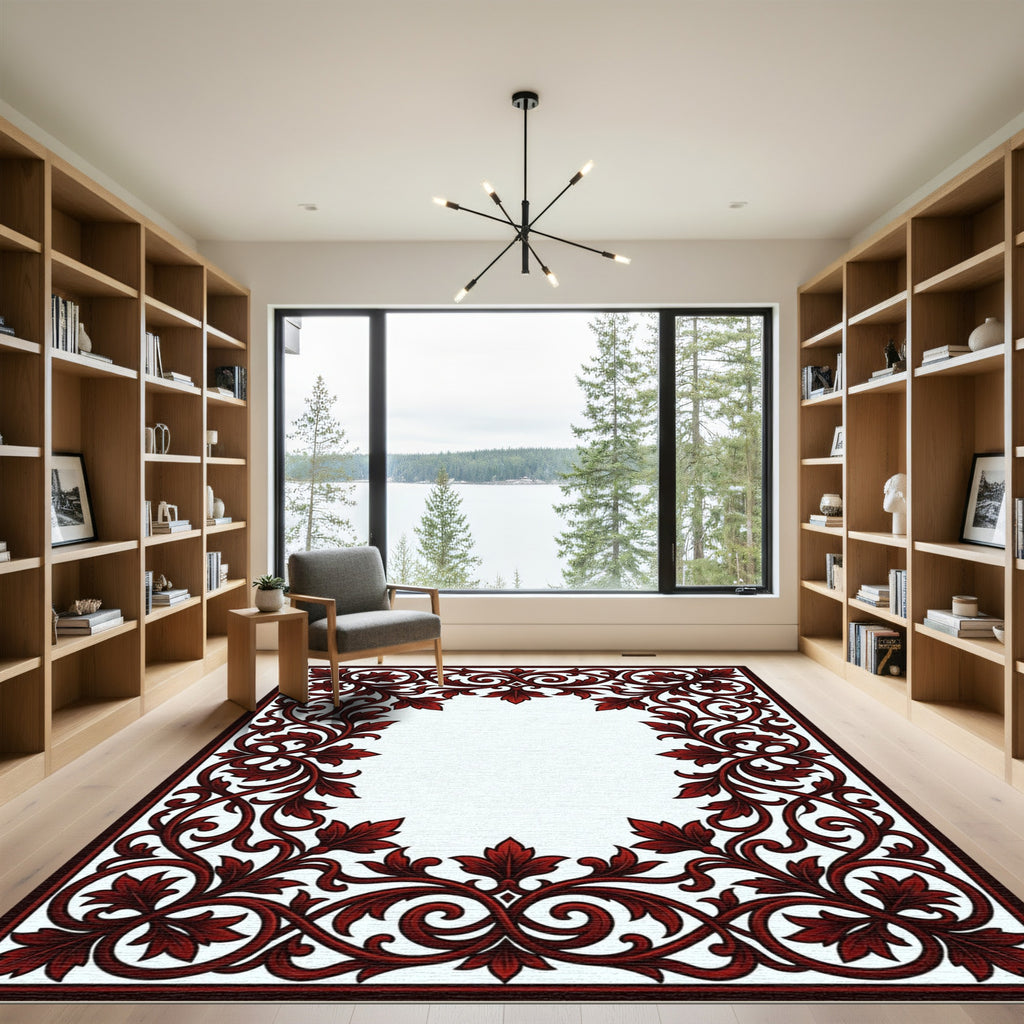 Deep Red Ornate Acanthus Scroll Rug