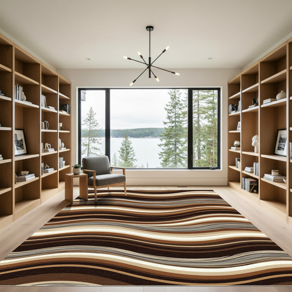 Earthy Tones Wavy Stripe Composition Rug