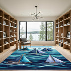 Nautical Sailboats Sailing Ocean Waves Rug