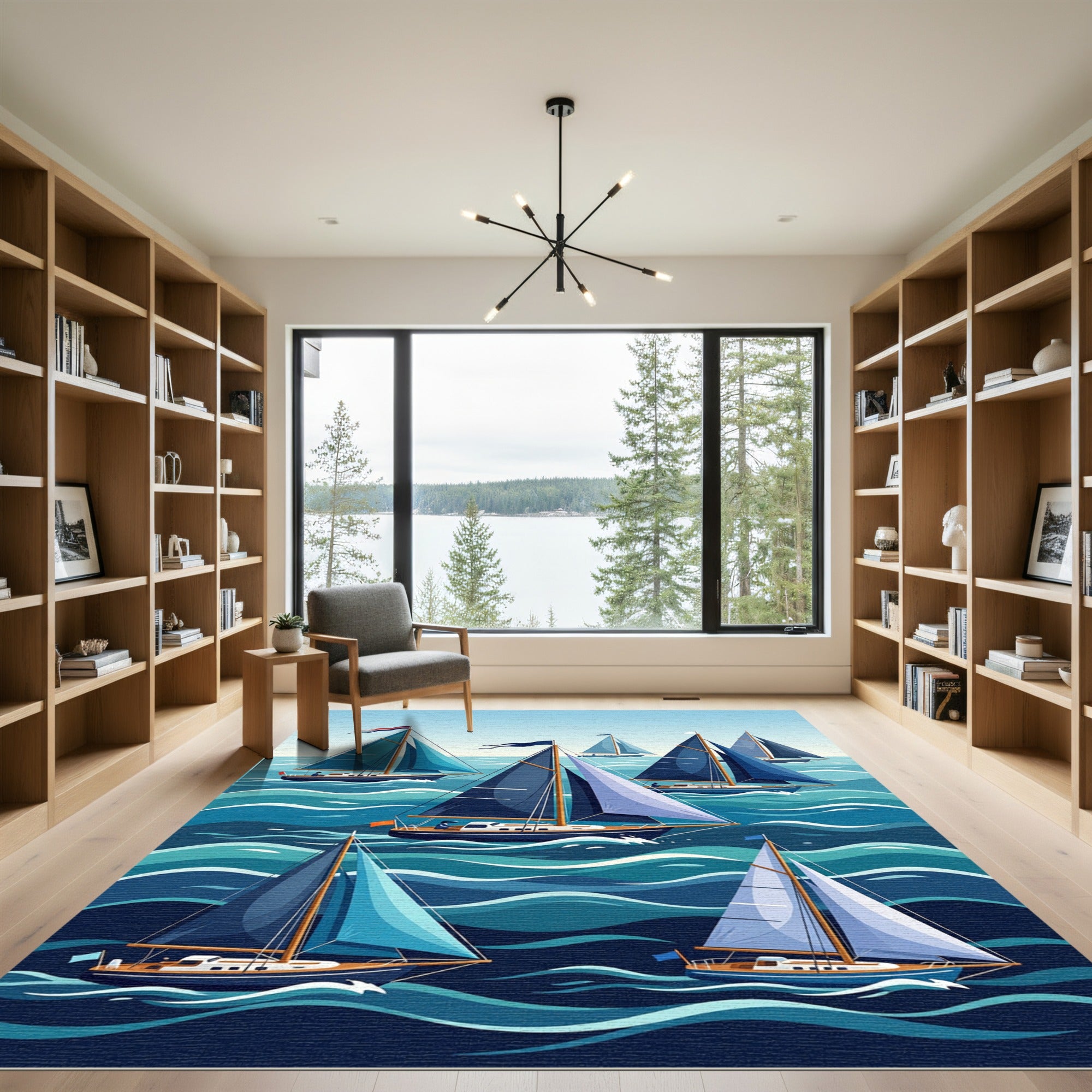 Nautical Sailboats Sailing Ocean Waves Rug