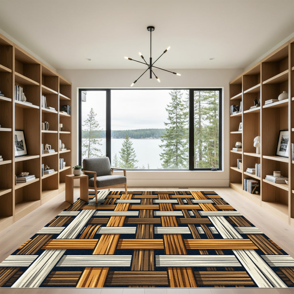 Intertwined Wood Texture Basketweave Rug