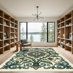 Elegant Teal Cream Floral Damask Rug