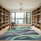 Sage and Slate Abstract Ocean Wave Rug