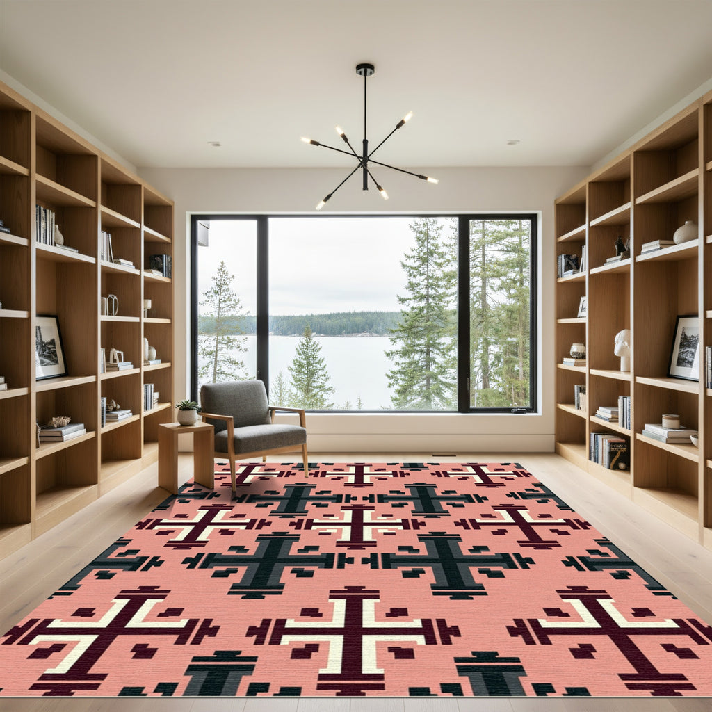 Pink Medieval Cross Geometric Rug