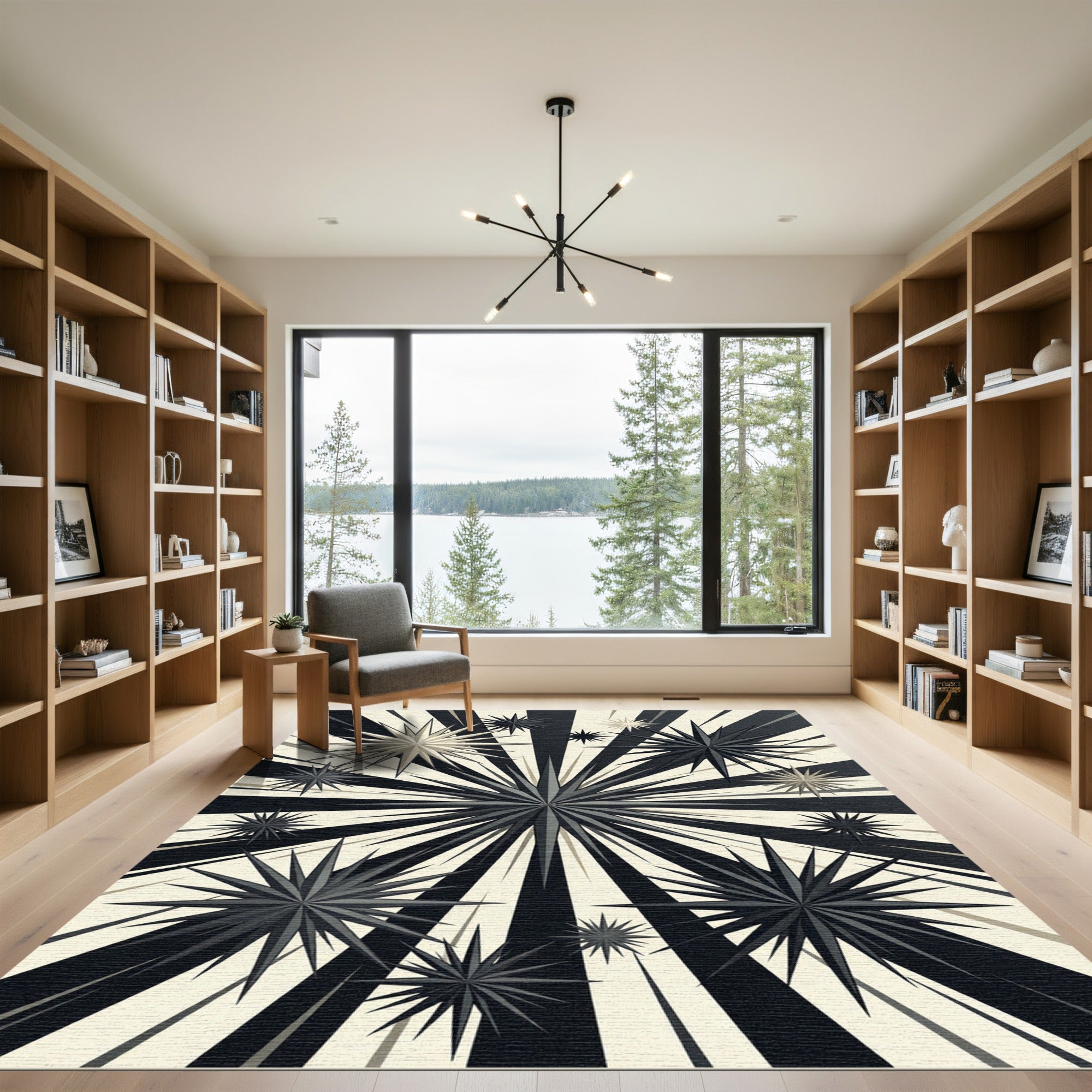 Monochrome Radiant Starburst Geometric Rug