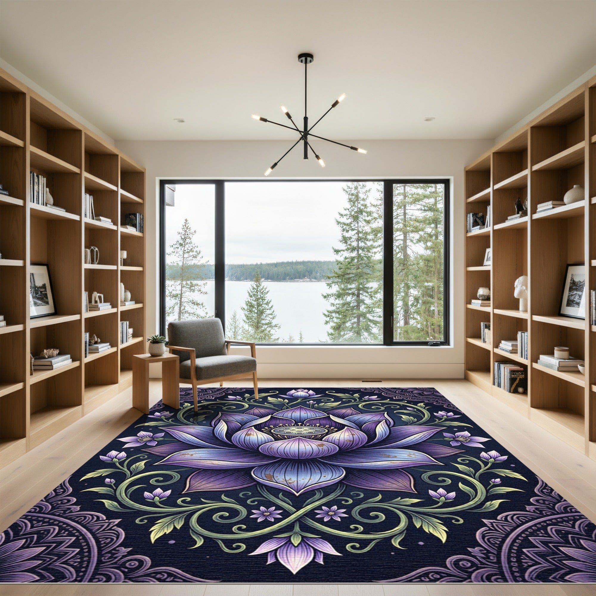 Elegant Violet Lotus Floral Mandala Rug