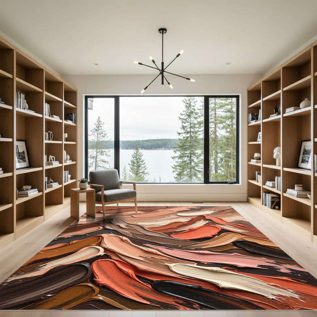 Abstract Earthy Palette Impasto Mountain Landscape Rug