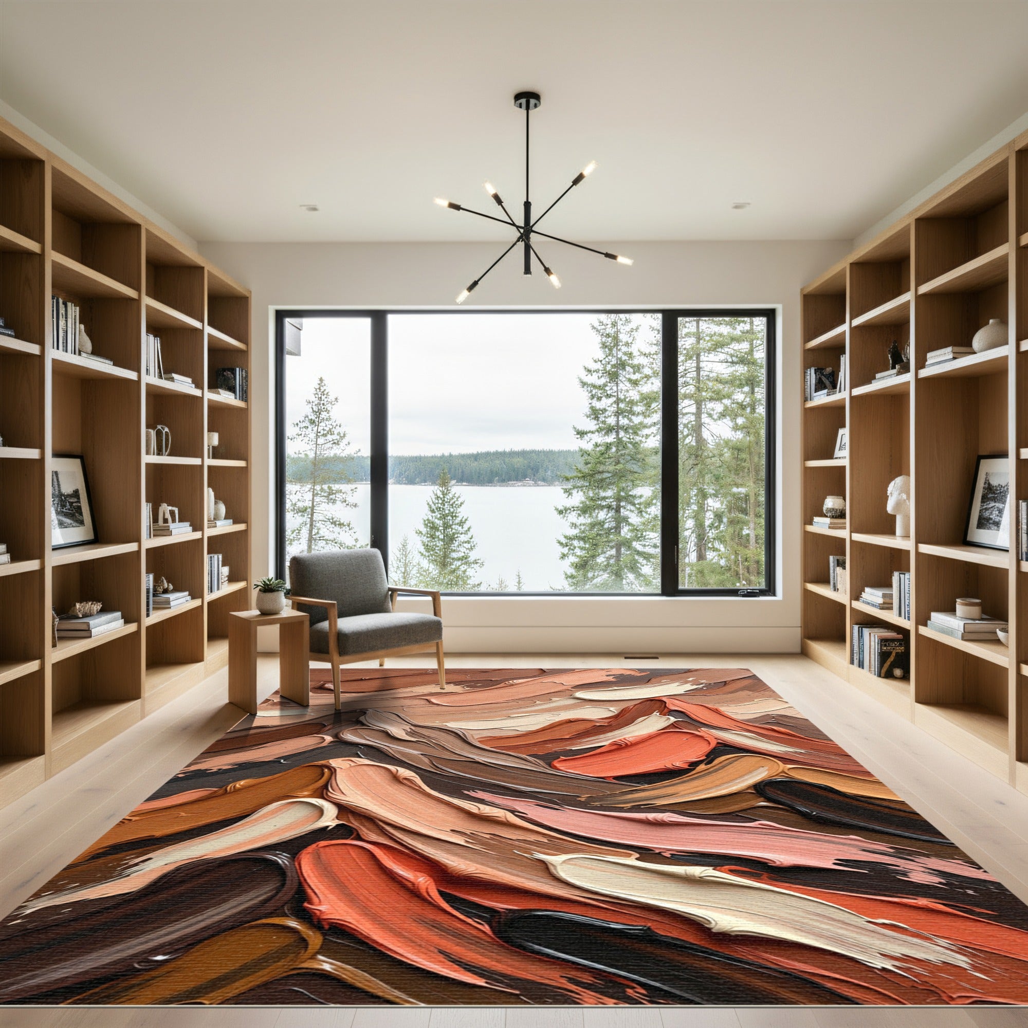 Abstract Earthy Palette Impasto Mountain Landscape Rug