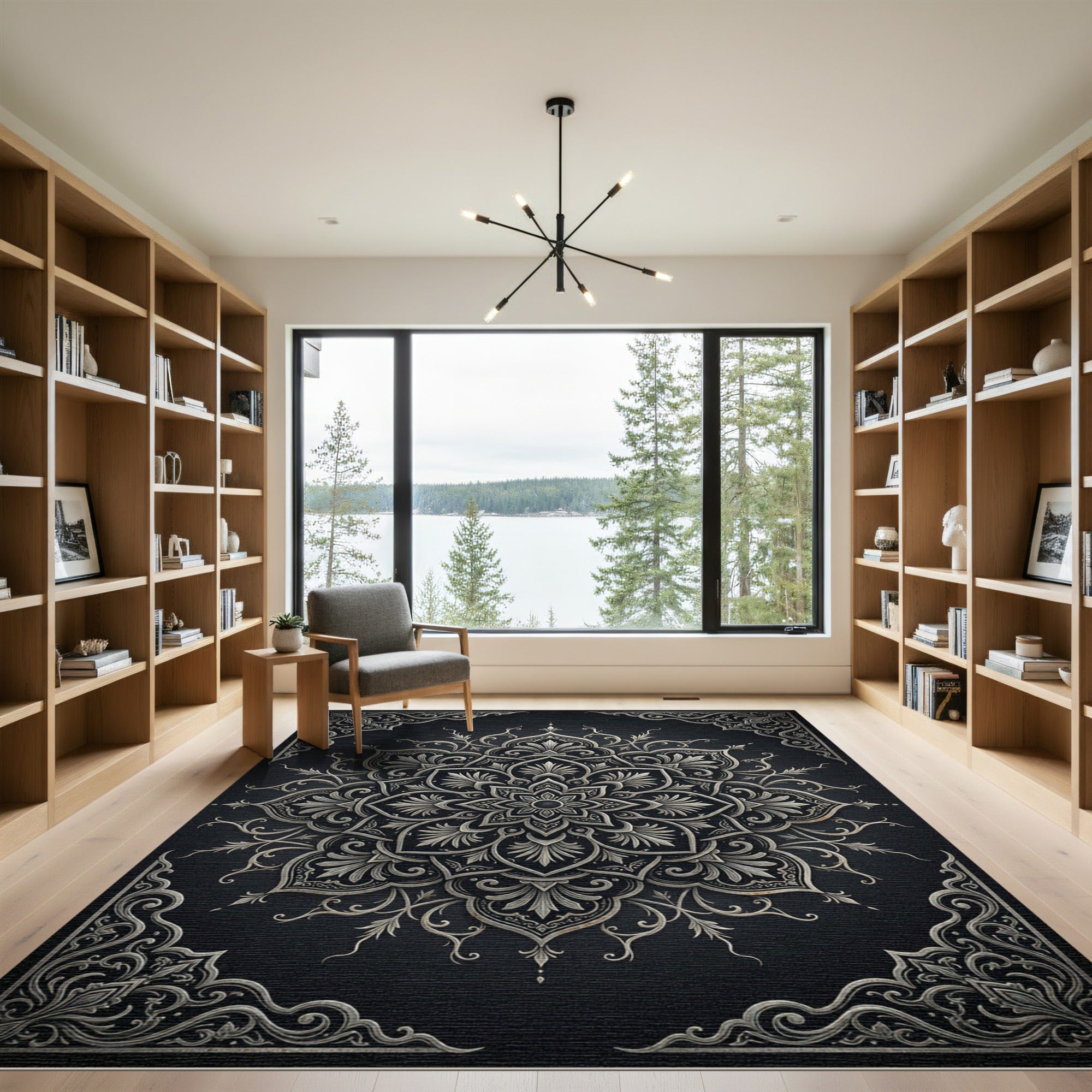 Ornate Silver Mandala Floral Medallion Rug