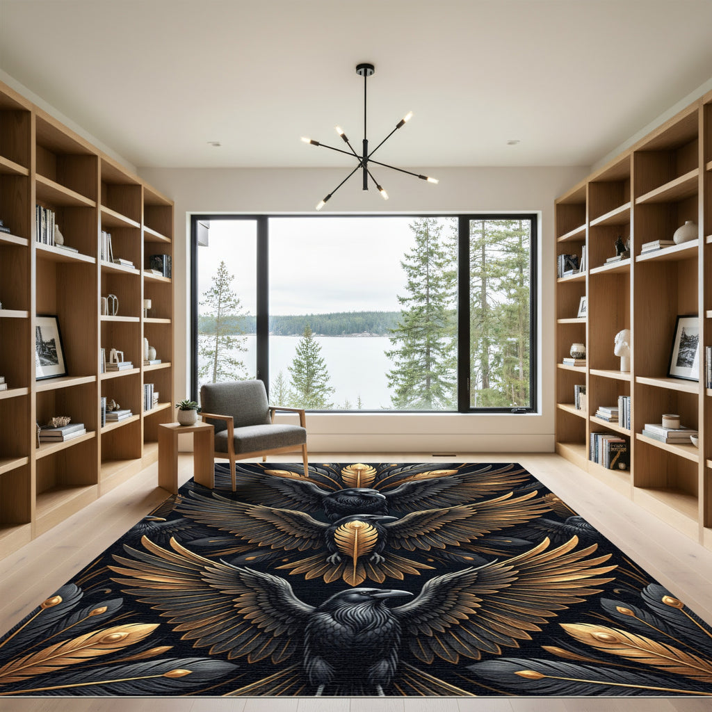 Gilded Raven Wings Black Gold Art Rug
