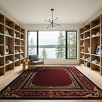 Royal Burgundy Gold Leaf Ornate Frame Rug