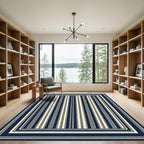 Classic Navy Cream Vertical Stripes Rug