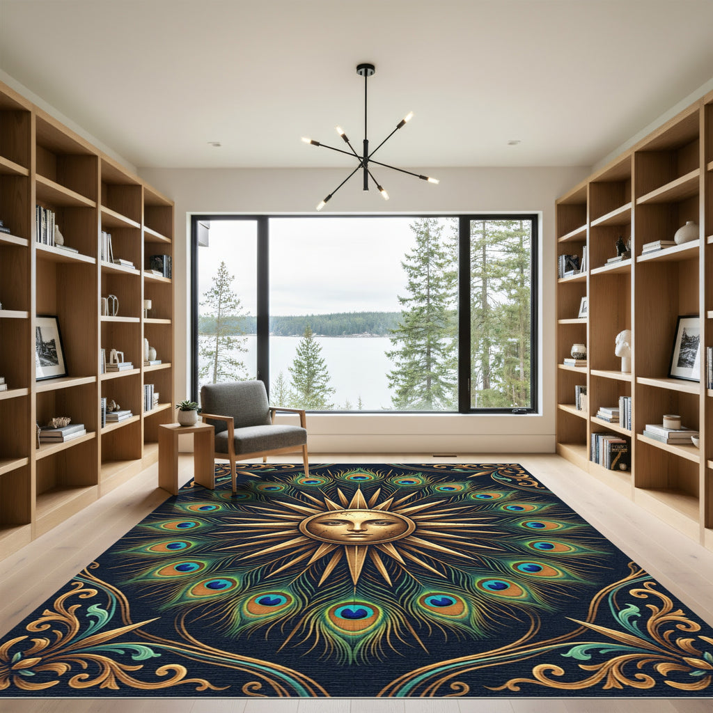 Golden Sun Peacock Feather Radiance Rug