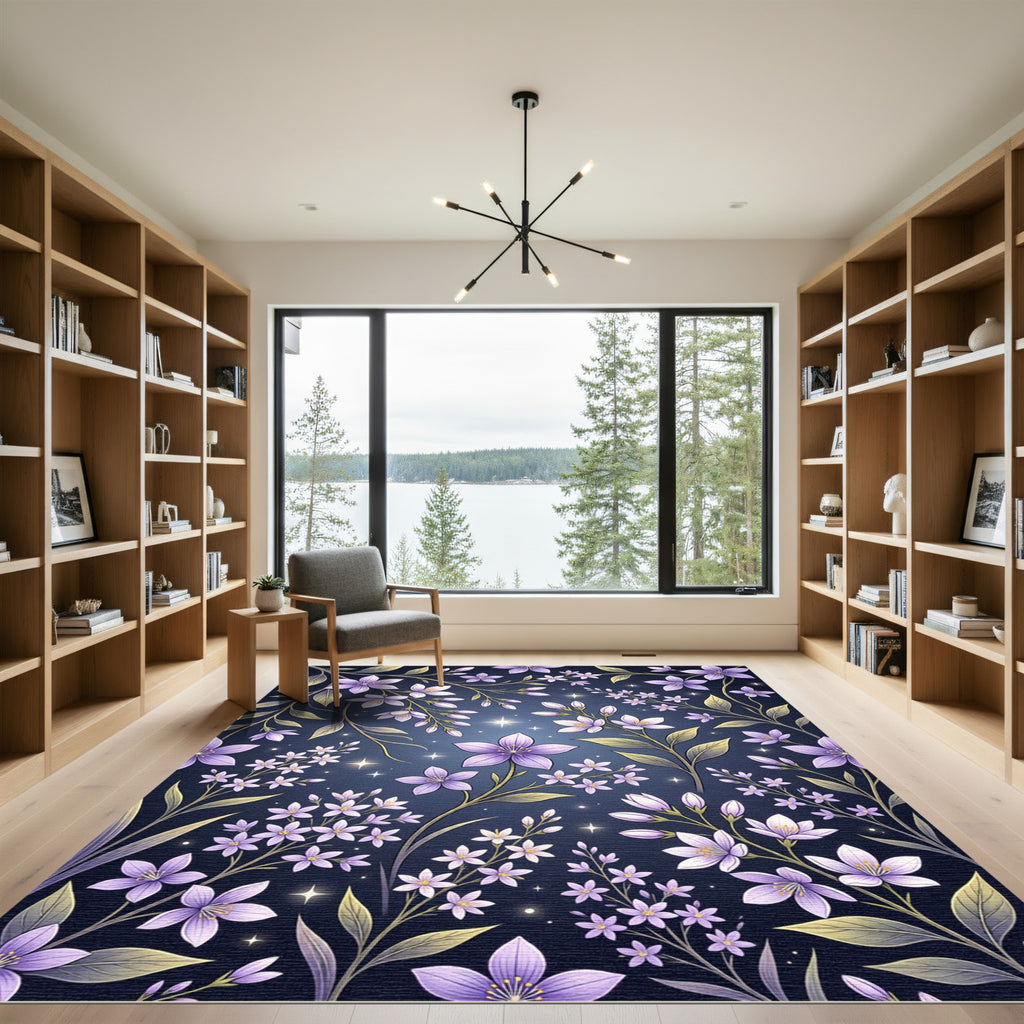 Enchanted Purple Lilac Starry Meadow Rug