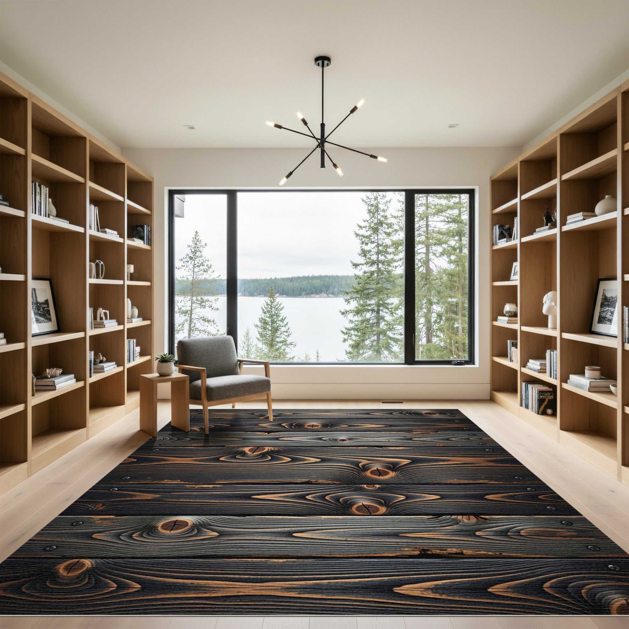 Dark Wood Grain Concentric Circles Rug
