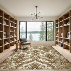 Golden Baroque Damask Scroll Filigree Rug