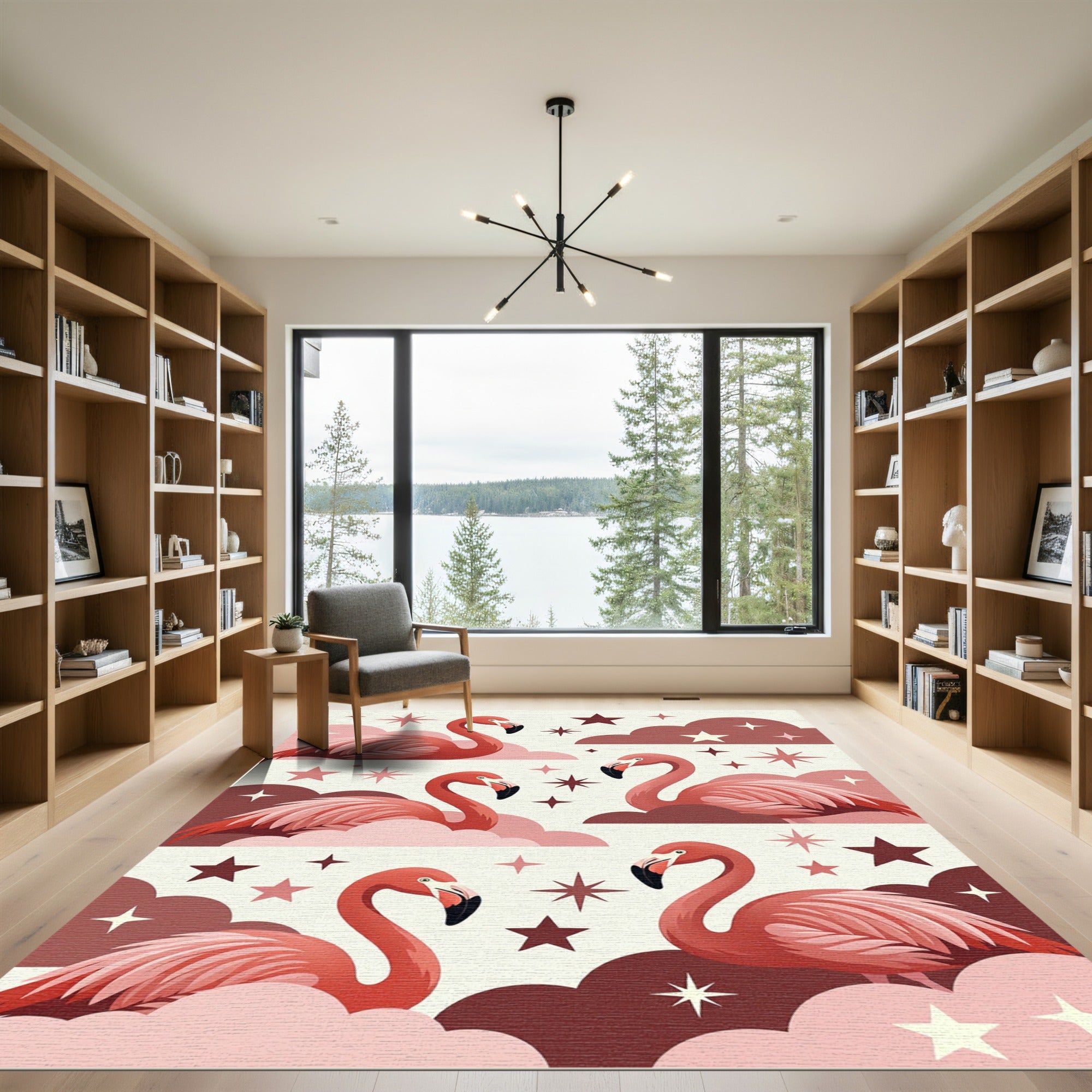 Dreamy Pink Flamingo Celestial Starry Sky Rug
