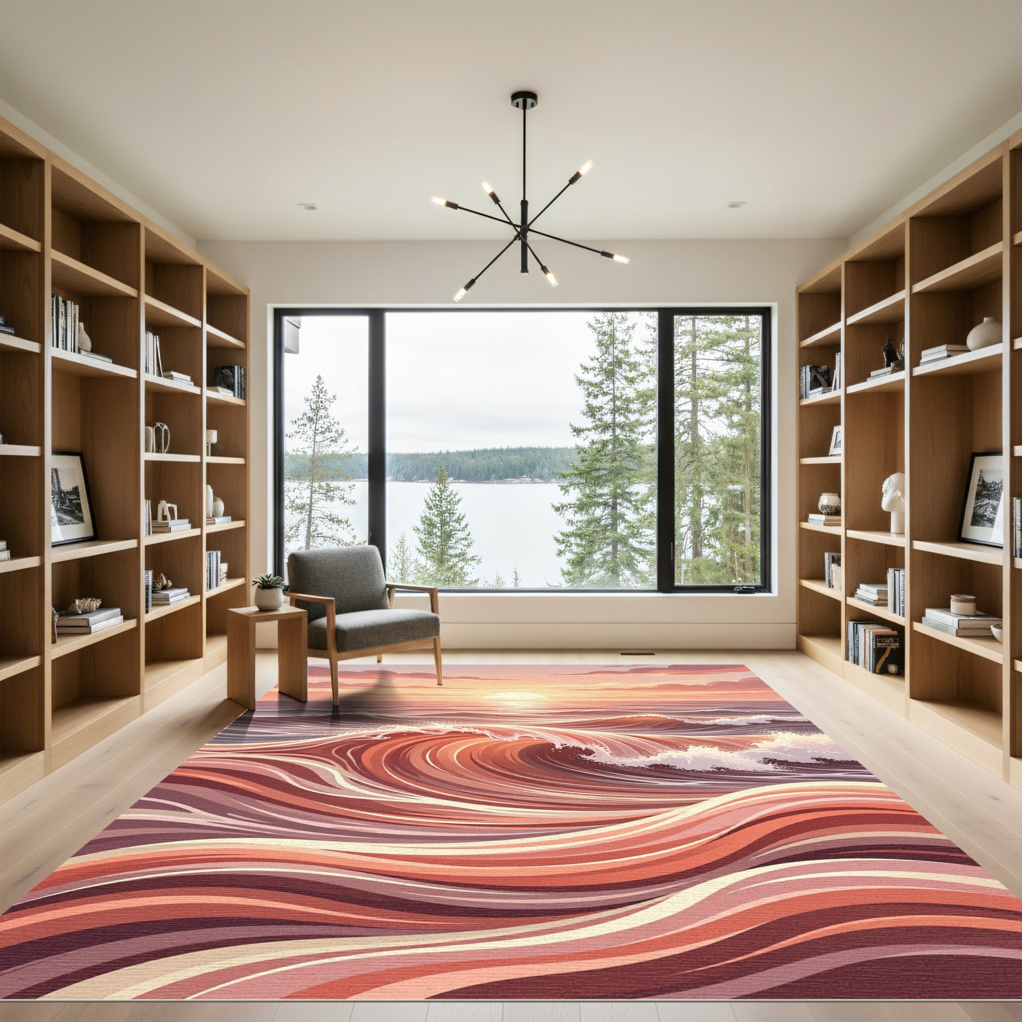 Coral Wave Sunset Flow Rug