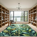 Lush Watercolor Green Forest Leaves Rug