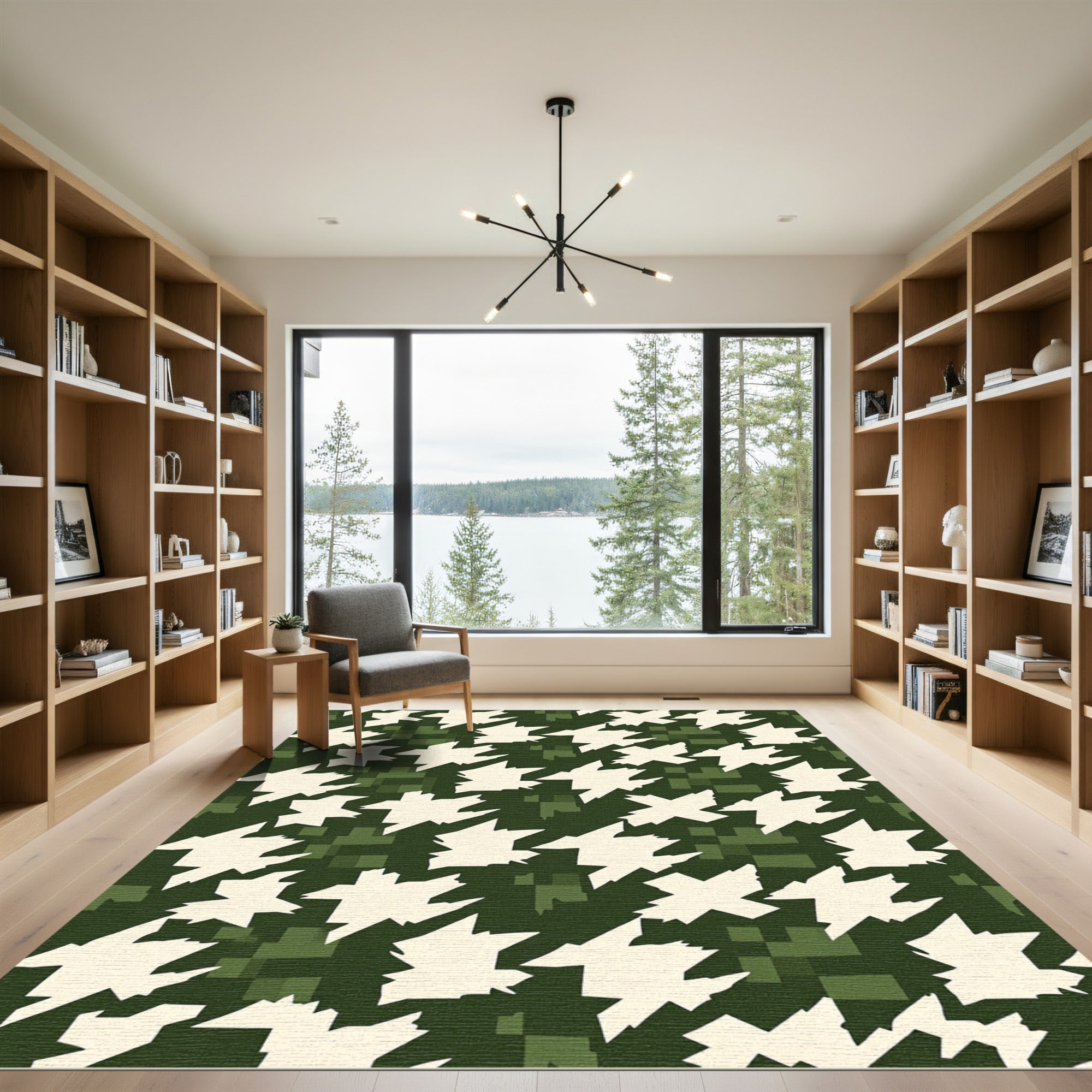 Forest Houndstooth Pixelated Camo Rug