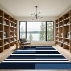 Minimalist Navy and White Geometric Stripe Rug