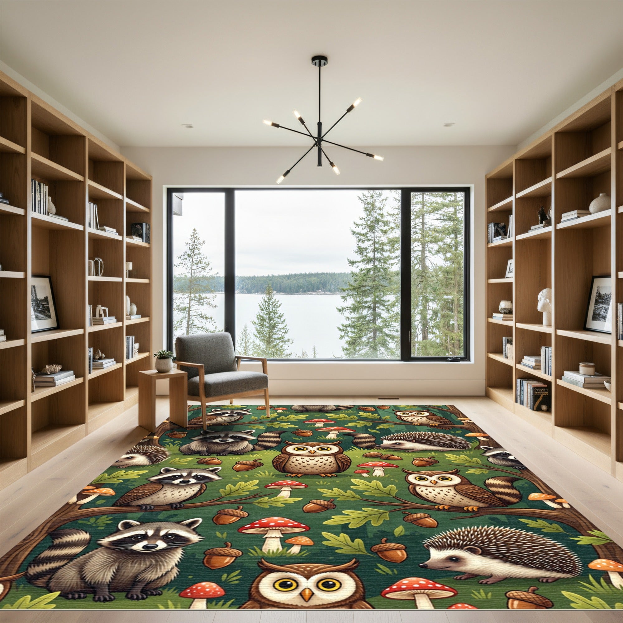 Whimsical Forest Creature Woodland Oak Rug