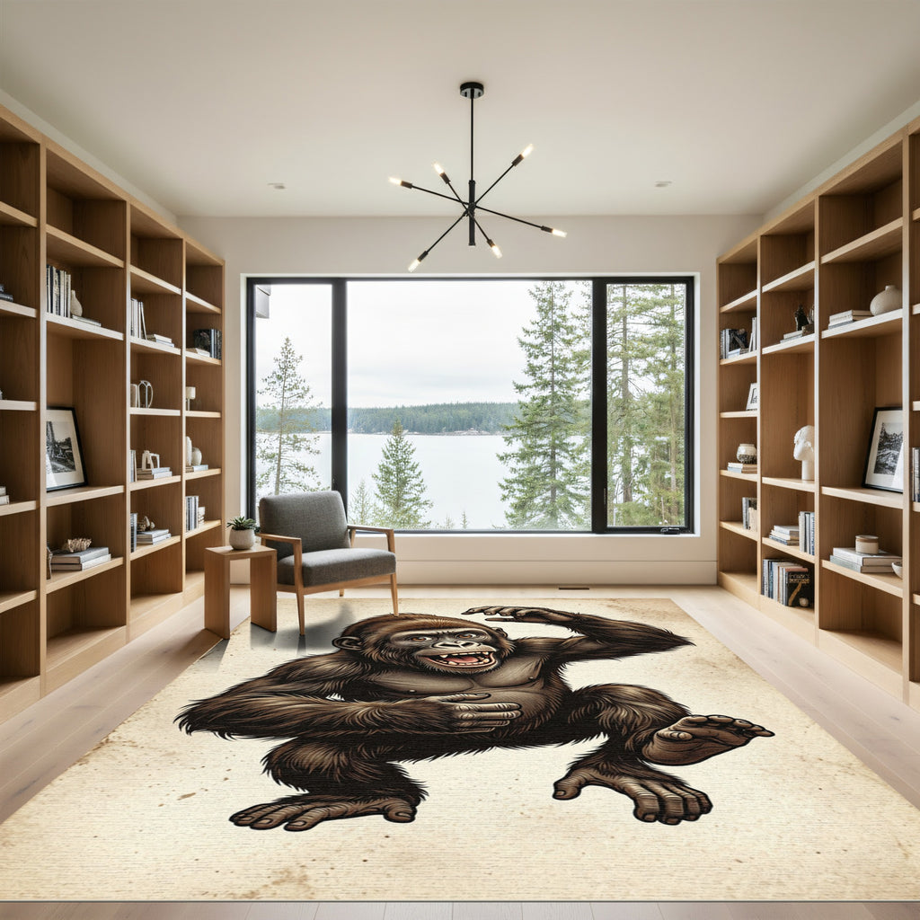 Playful Brown Primate Jungle Illustration Rug