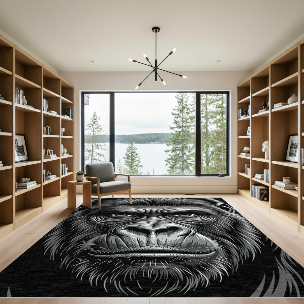 Majestic Black and White Gorilla Portrait Rug