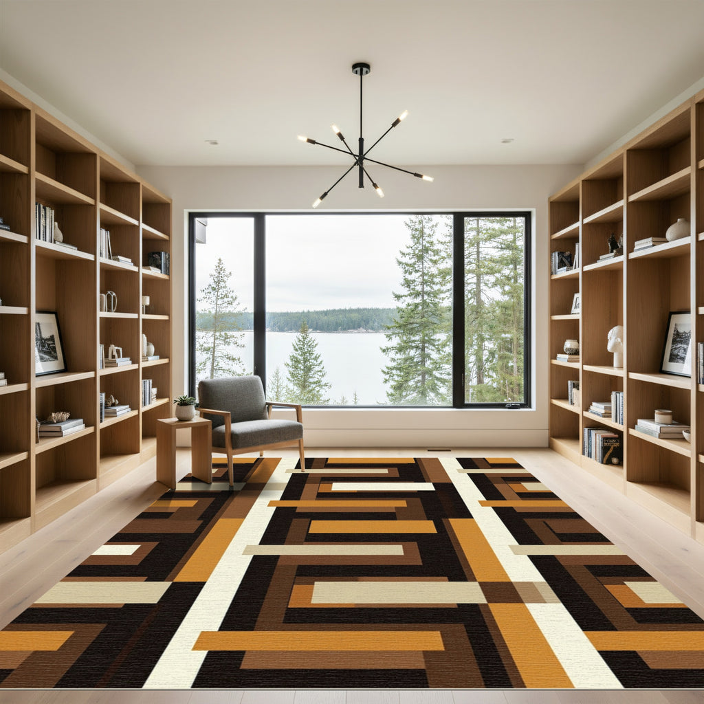 Warm Earth Tones Geometric Overlay Rug