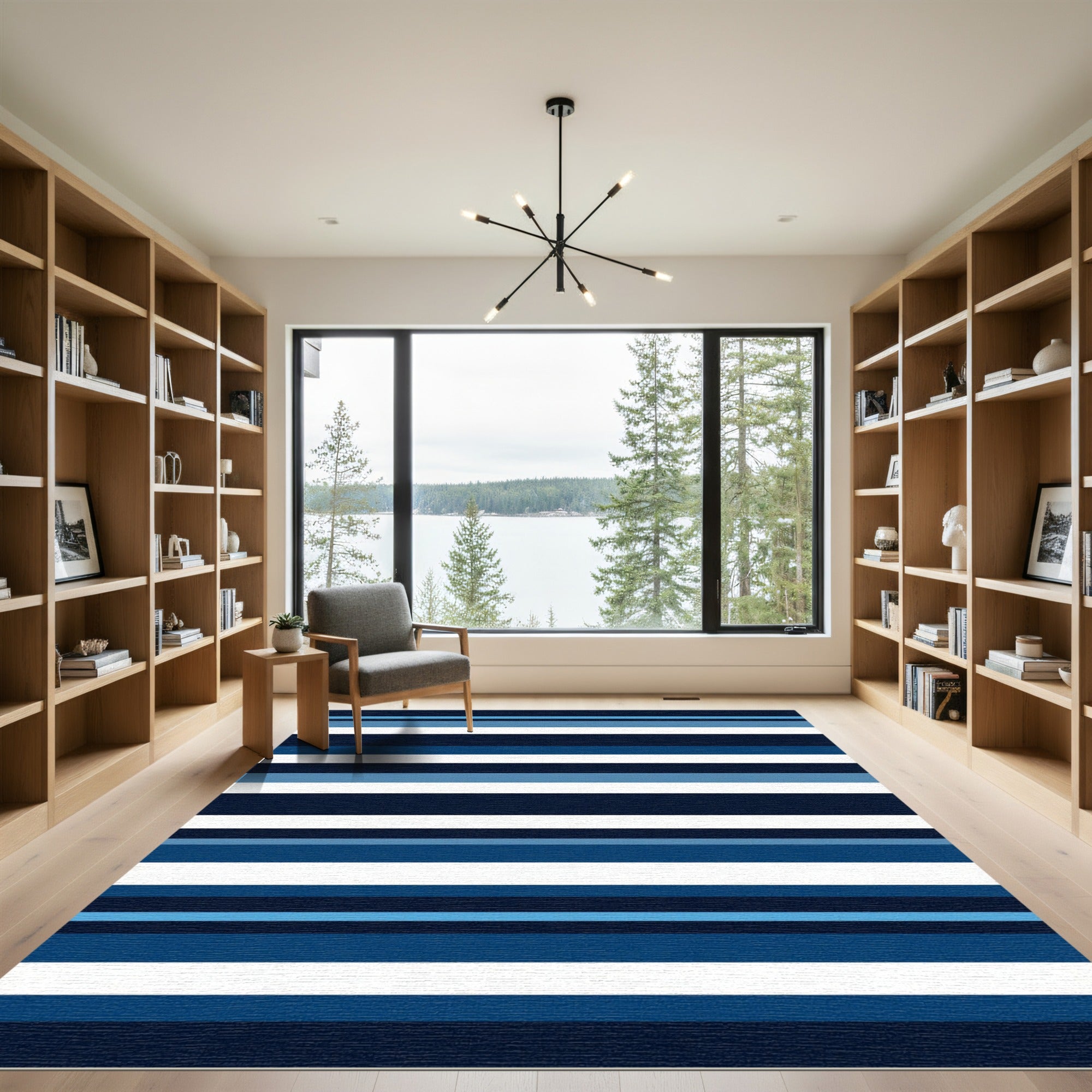 Modern Navy and Blue Horizontal Stripes Rug