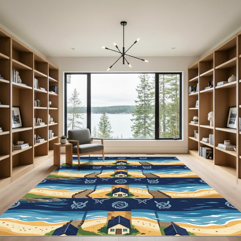 Nautical Coastal Cottage Navy Wave Rug