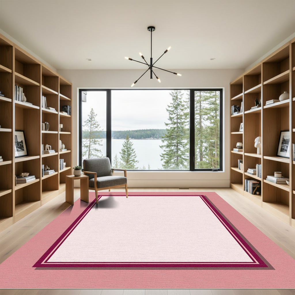 Plum White Contemporary Bordered Rug
