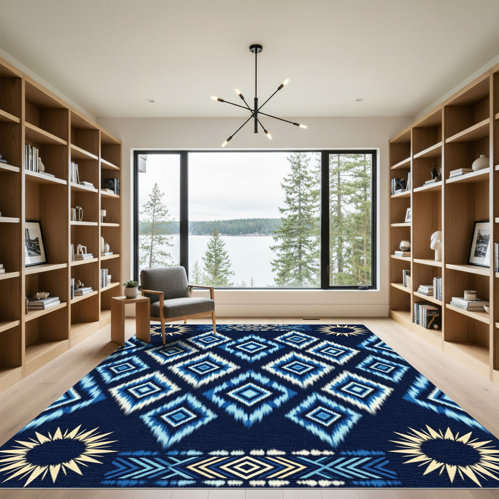 Navajo Blue Diamond Sunburst Tribal Rug