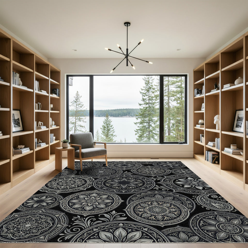 Monochrome Mandala Medallion Collage Rug