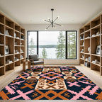 Pink Brown Geometric Tribal X Rug