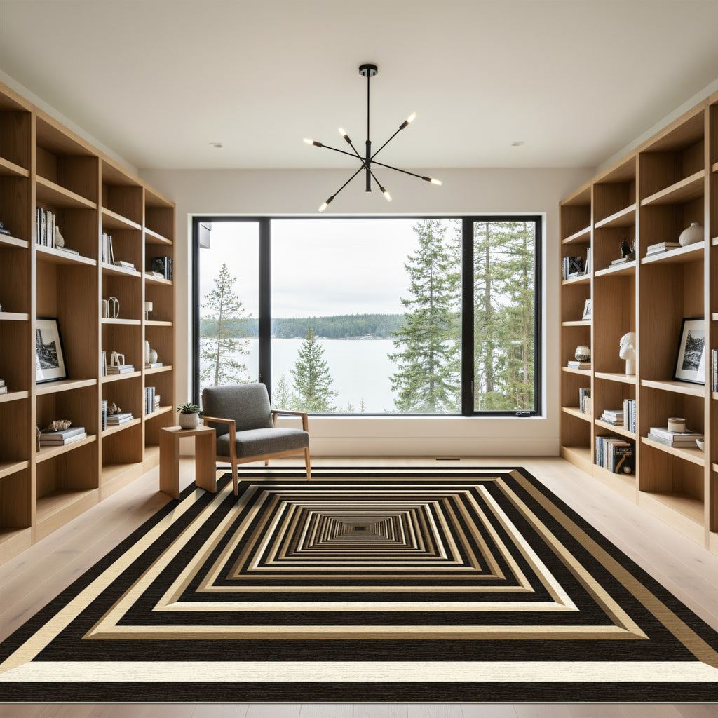 Monochrome Geometric Infinite Square Tunnel Rug