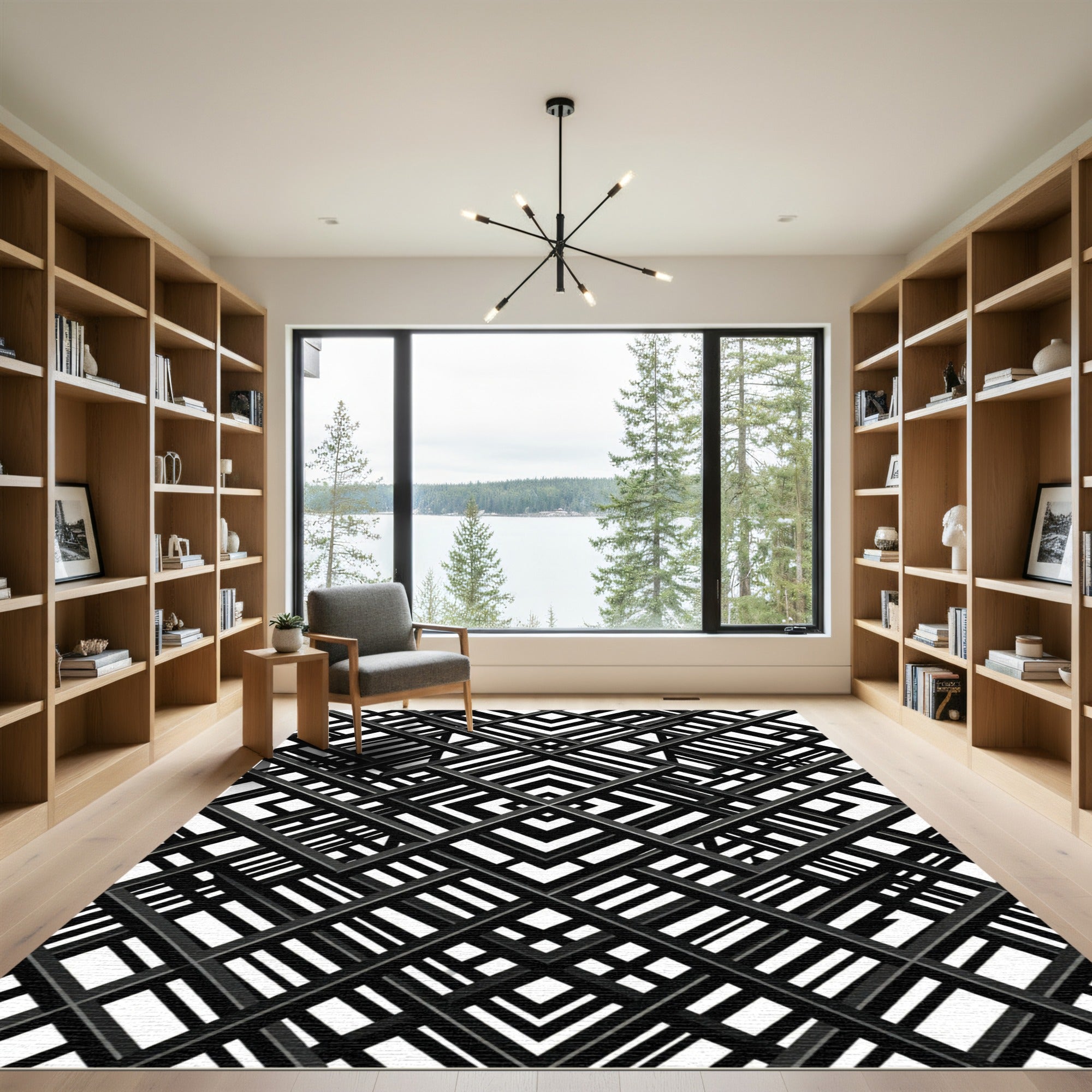 Black White Interlocking Grid Rug