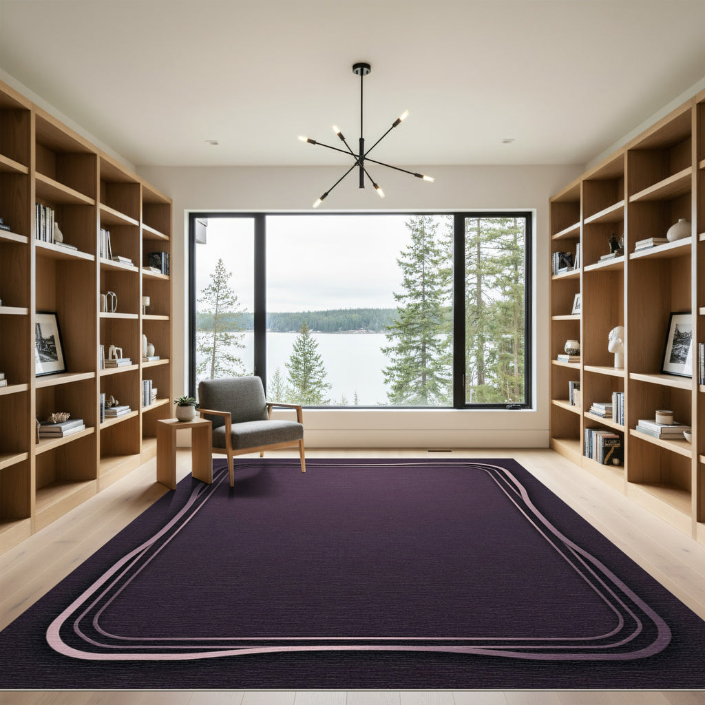 Deep Plum Curving Outline Border Rug
