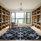 Dark Silver Geometric Snowflake Lattice Rug