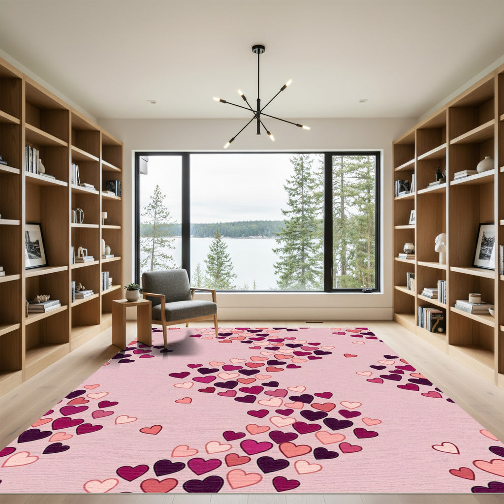 Pink Hearts Scattered Gradient Rug