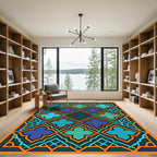 Geometric Azure Teal Quatrefoil Mosaic Rug