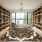 Elegant Cream and Bronze Damask Filigree Rug