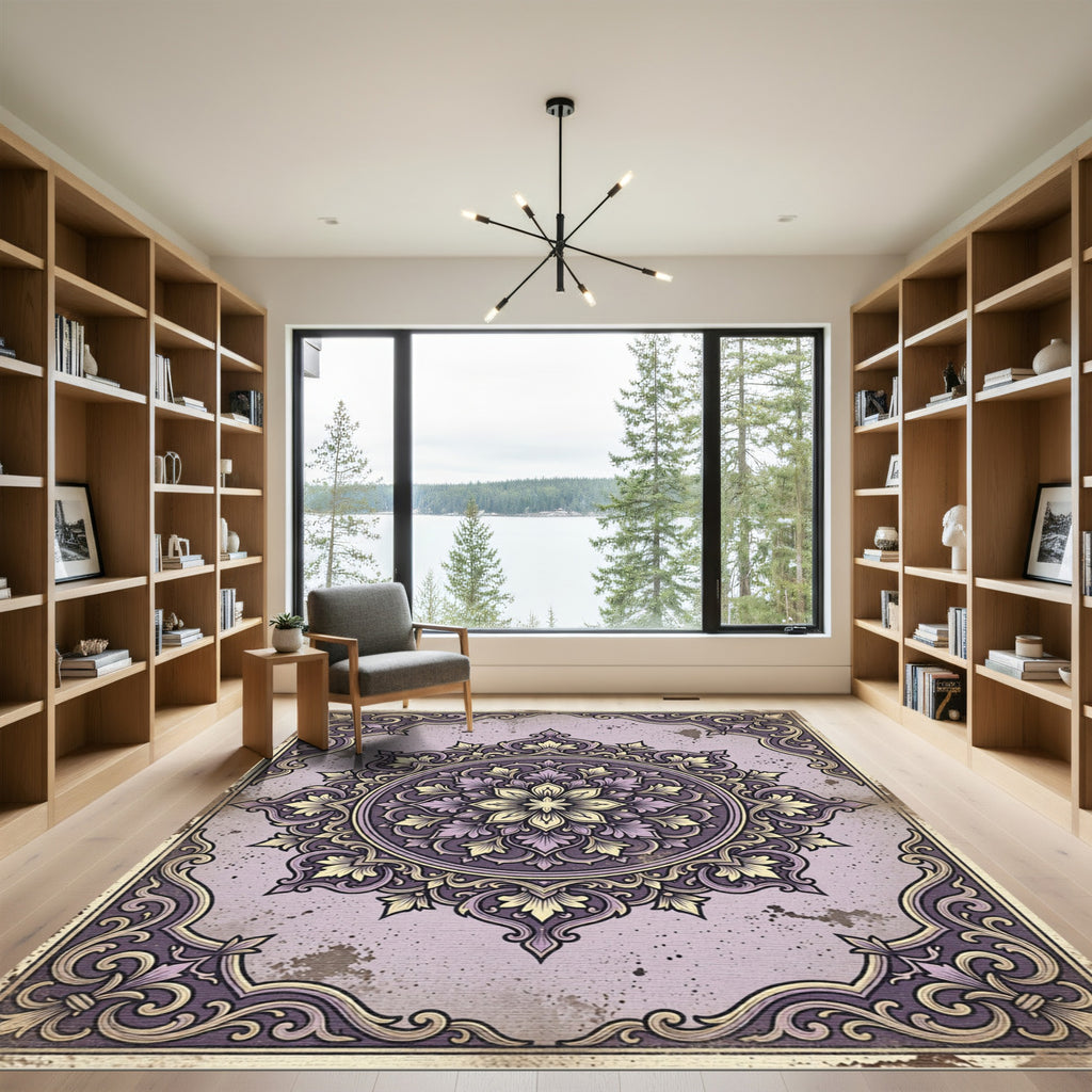 Ornate Lavender Filigree Floral Medallion Rug