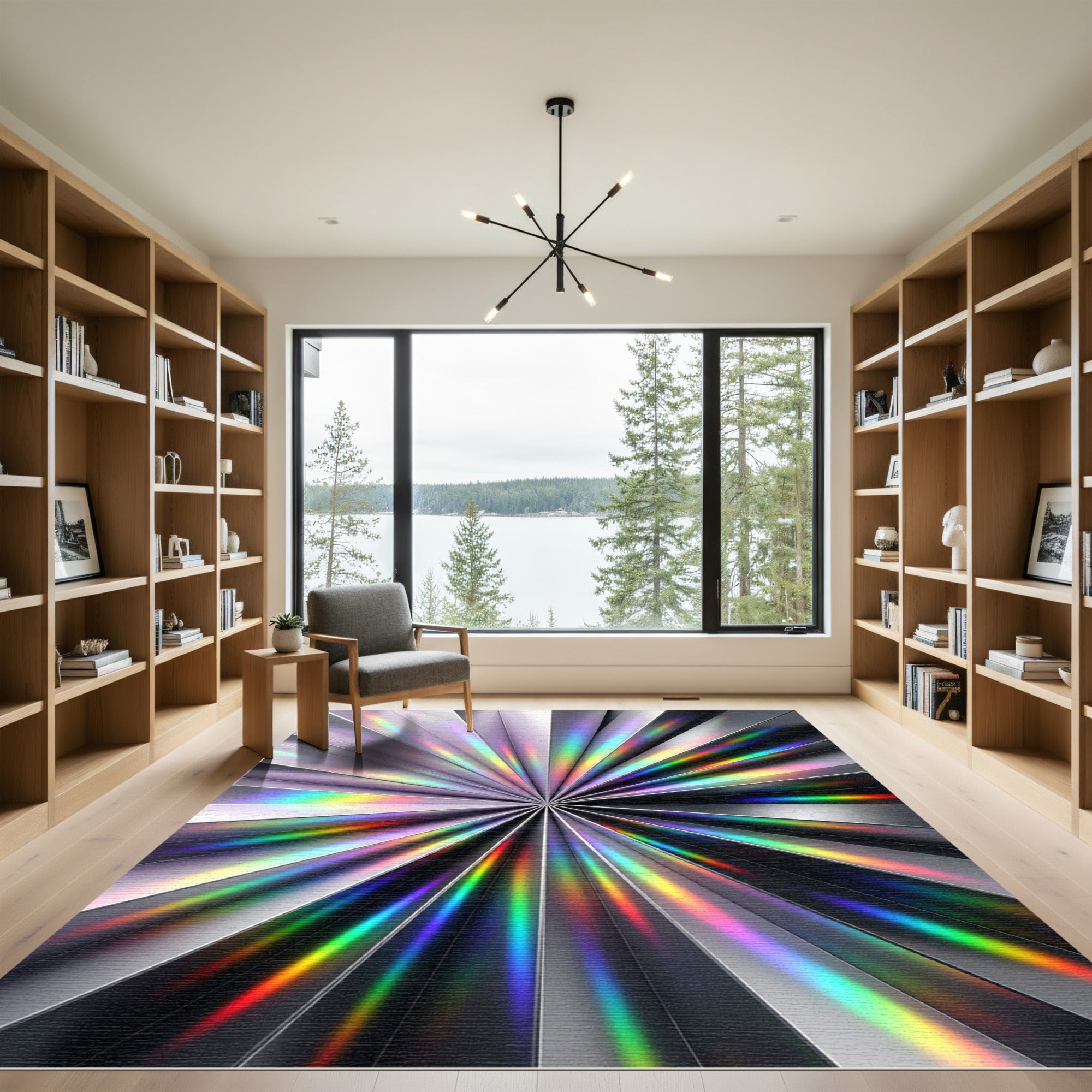 Iridescent Silver Radial Prism Spectrum Rug