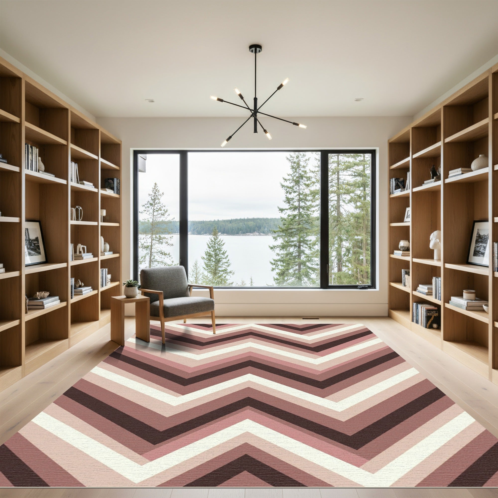 Modern Pink Chevron Stripes Rug