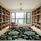 Sage Green Rose Thorns Botanical Arrangement Rug