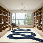 Modern Navy Serpentine Winding Road Rug