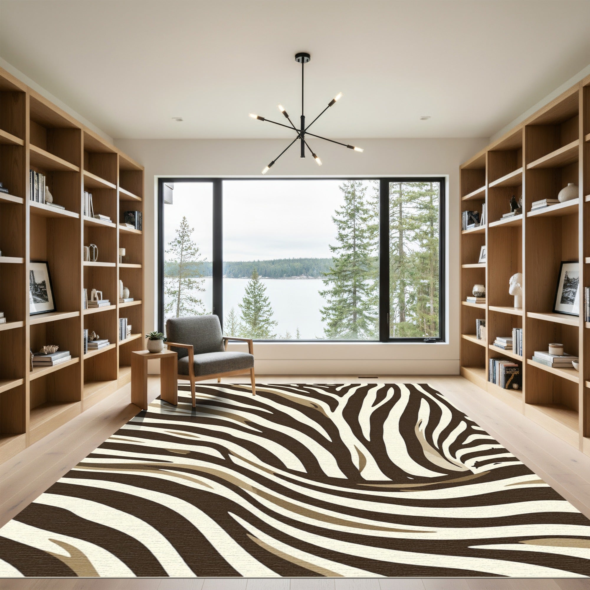 Modern Earthy Tone Zebra Abstract Swirl Rug