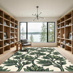 Elegant Forest Green Botanical Foliage Rug