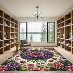Vibrant Purple Dahlia Botanical Medallion Rug